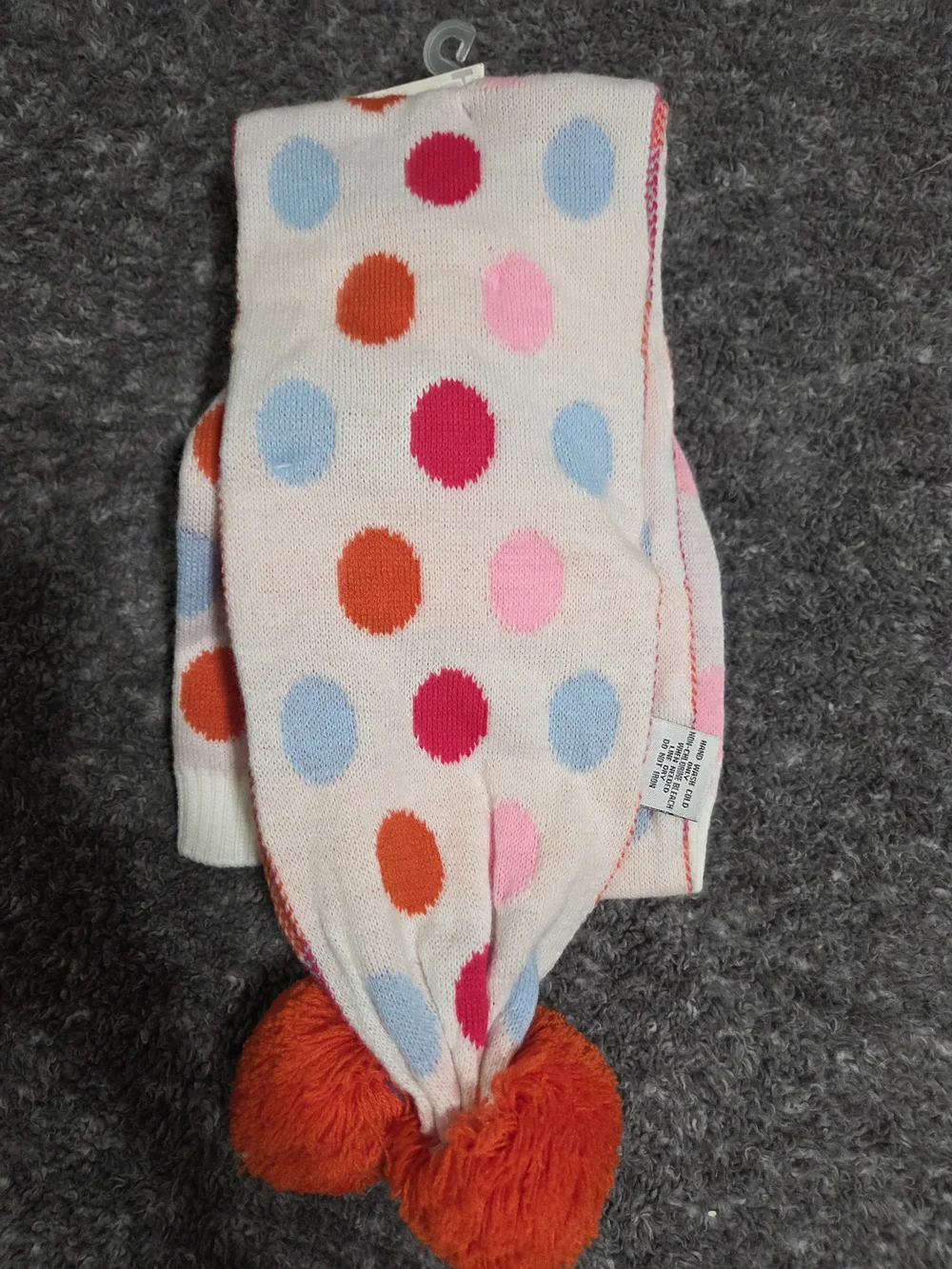 Copper Key Pink Polka Dot Hat, Scarf & Striped Gloves Set with Orange Poms